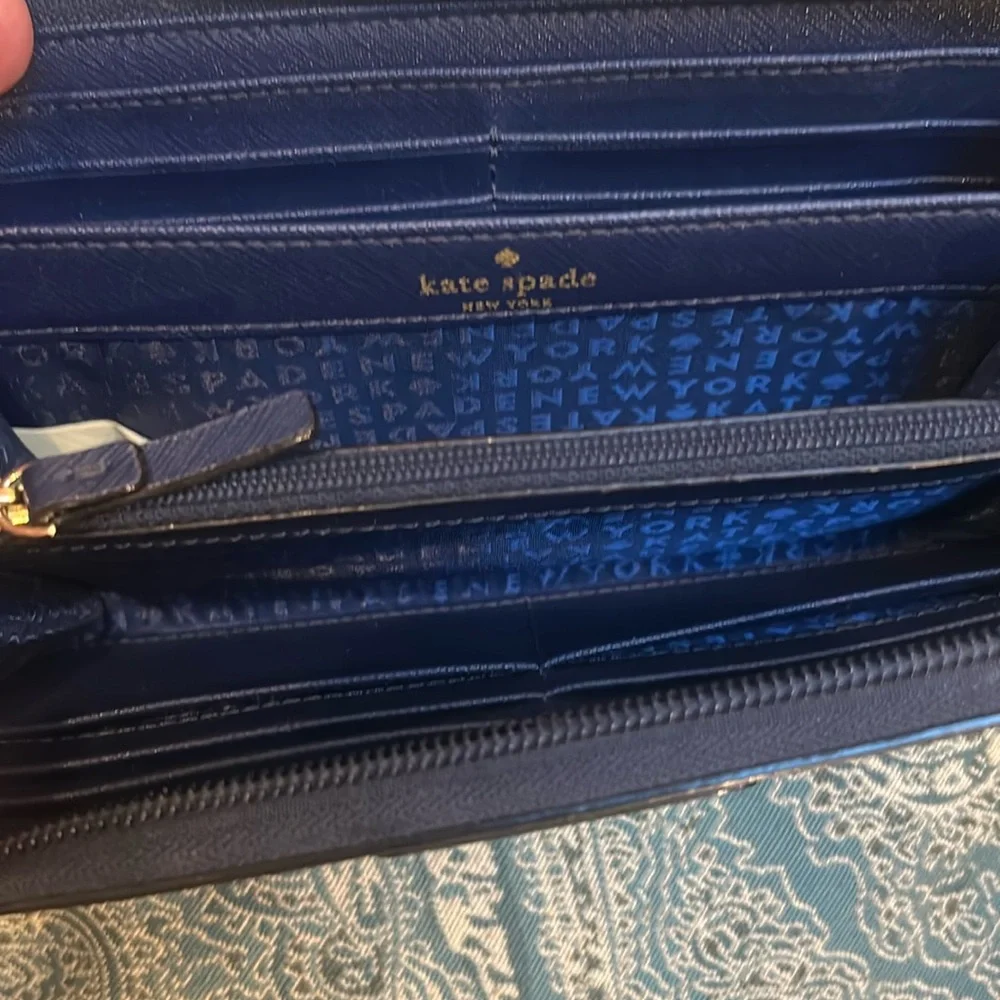 Kate Spade Midnight Blue Wallet with Glitter Polka Dot Accents